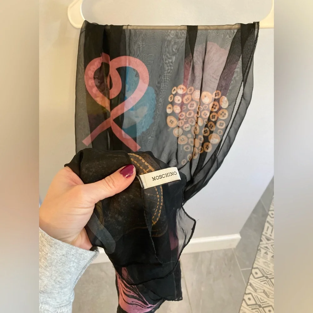 Moschino Heart Collage Large Black silk scarf